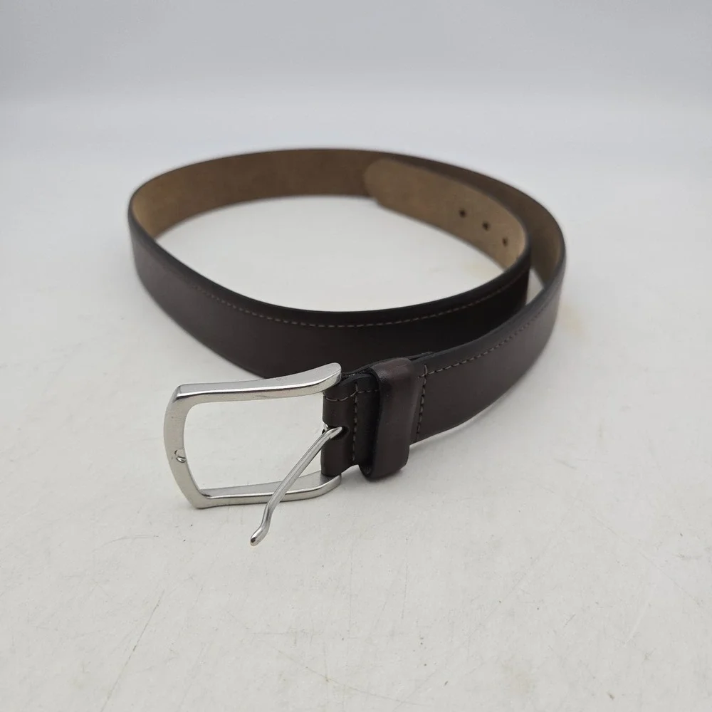 Structure Belt Brown Leather Dress Mens 36 Nickel Buckle NWOT